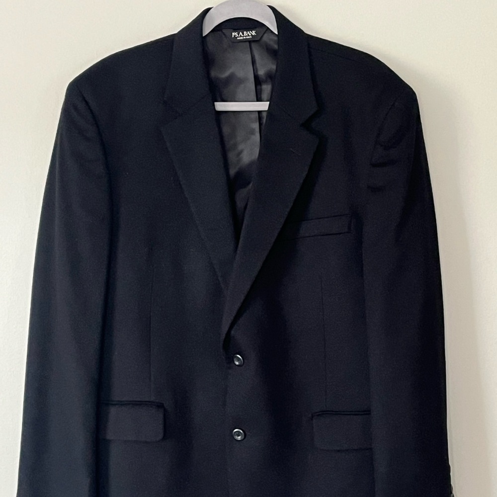 100% Cashmere Jos A Bank Blazer Mens 43R Black 2 Button Sport Coat Preppy Career